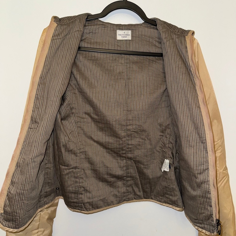 Trussardi T'Space Womens Tan Hooded Zip Up Lightweight Jacket Size ITALIAN 42 S - Picture 4 of 9